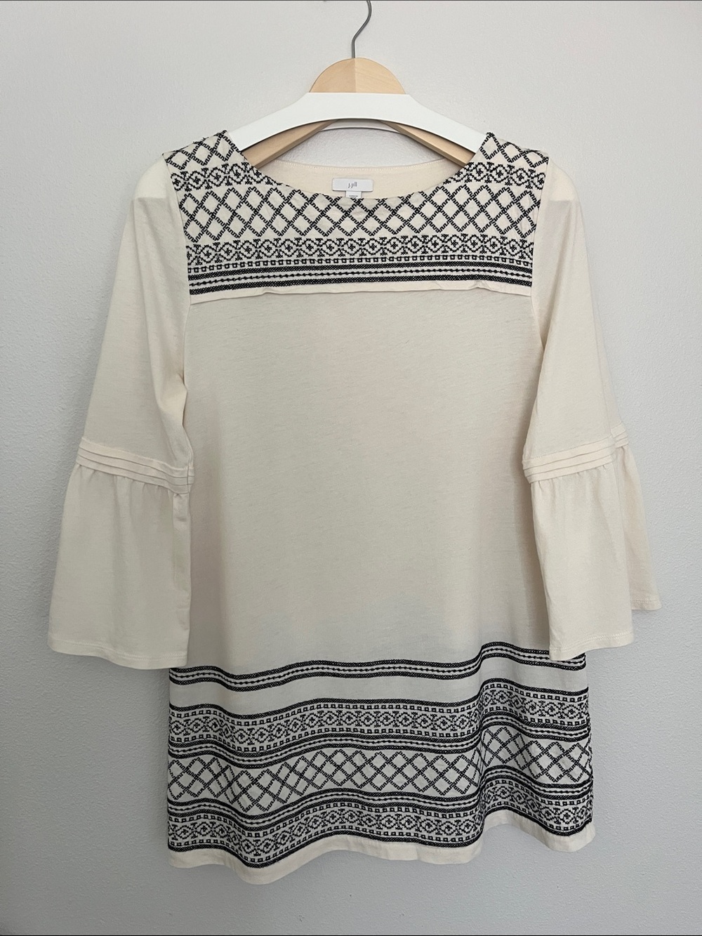 J. Jill Cream Tunic with Black Geometric Embroidery